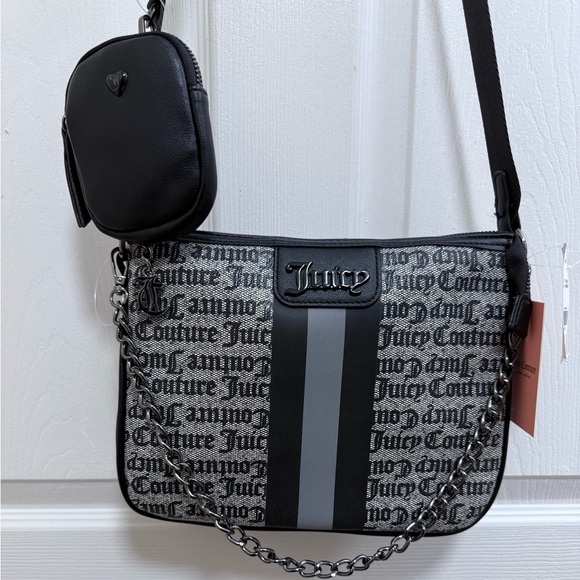 NWT Juicy Couture “State of My Heart” Crossbody Clutch in Black/Beige - Picture 1 of 4